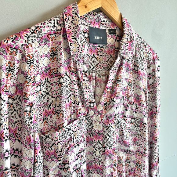 Anthro Maeve Islet Pink Printed Button Down Shirt - size Small - Picture 2 of 6